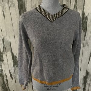 Women's Orla Keily Lambswool v-neck sweater, patchwork sleeves